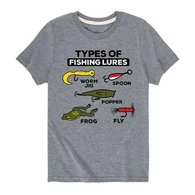 Licensed Character Boys 8-20 Types Of Lures Fishing Tee, Boy's, Size: XL, Med Grey