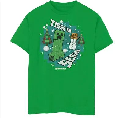 Licensed Character Boys 8-20 Minecraft Christmas Season Snowman Creeper Graphic Tee, Boy's, Size: XS, Med Green