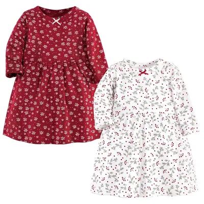 Hudson Baby Infant and Toddler Girl Long-Sleeve Cotton Dresses 2pk, Winterland, Toddler Girl's, Size: 4T, Brt Red