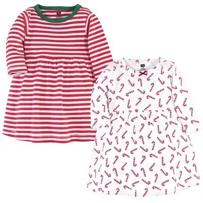 Hudson Baby Infant and Toddler Girl Long-Sleeve Cotton Dresses 2pk, Candy Cane, Toddler Girl's, Size: 4T, Brt Red