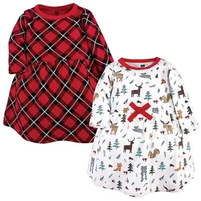 Hudson Baby Infant and Toddler Girl Cotton Long-Sleeve Dresses 2pk, Woodland Friends, Toddler Girl's, Size: 4T, Brt Red