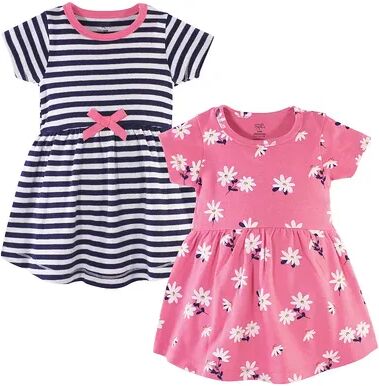 Hudson Baby Infant and Toddler Girl Cotton Short-Sleeve Dresses 2pk, Pink Daisy, Toddler Girl's, Size: 2T, Med Pink