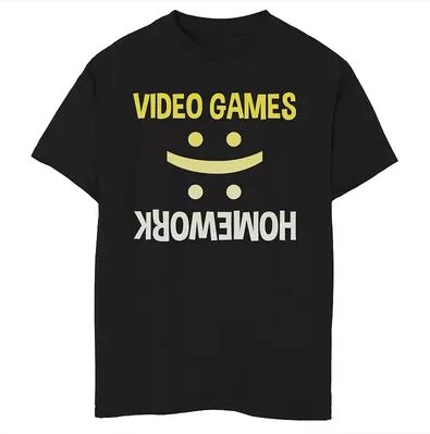 Unbranded Boys 8-20 Video Games Homework Sad Happy Graphic Tee, Boy's, Size: Small, Black