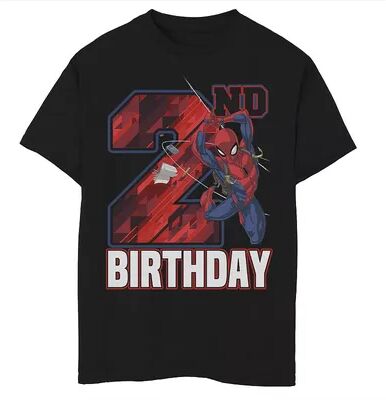 Marvel Boys 8-20 Marvel Spider-Man Web Swing 2nd Birthday Graphic Tee, Boy's, Size: Small, Black