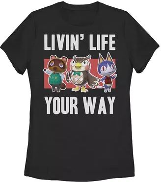 Licensed Character Juniors' Nintendo Animal Crossing Living Life Your Way Tee, Girl's, Size: XXL, Black