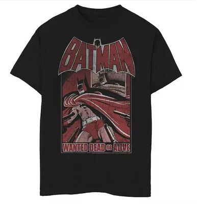 Licensed Character Boys 8-20 Batman Wanted Dead Or Alive Red Hue Poster Graphic Tee, Boy's, Size: XS, Black