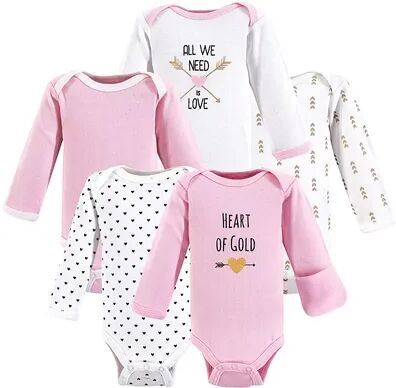 Hudson Baby Infant Girl Cotton Preemie Long-Sleeve Bodysuits 5pk, Heart, Preemie, Infant Girl's, Med Pink