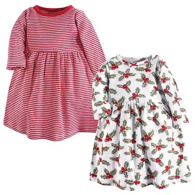 Hudson Baby Infant and Toddler Girl Long-Sleeve Cotton Dresses 2pk, Holly, Toddler Girl's, Size: 4T, Brt Red