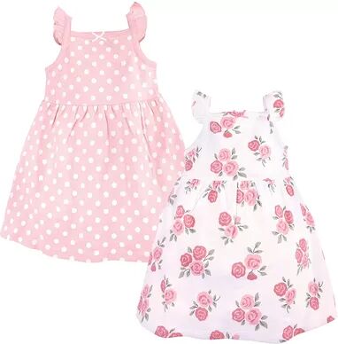 Hudson Baby Infant and Toddler Girl Sleeveless Cotton Dresses 2pk, Soft Pink Roses, 12-18 Months, Toddler Girl's, Size: 4T, Med Pink