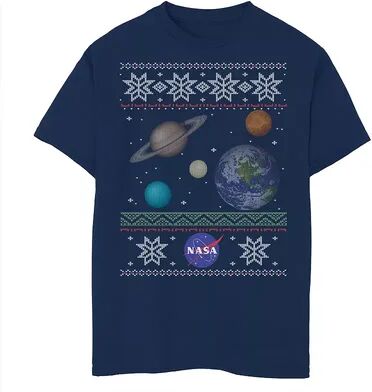 Licensed Character Boys 8-20 NASA Solar System Ugly Christmas Sweater Graphic Tee, Boy's, Size: XS, Blue