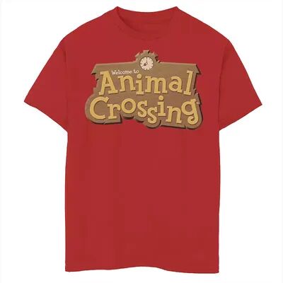 Licensed Character Boys 8-20 Nintendo Animal Crossing Title Logo Graphic Tee, Boy's, Size: Small, Red