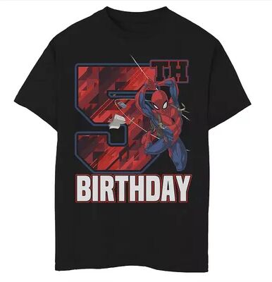 Marvel Boys 8-20 Marvel Spider-Man Web Swing 5th Birthday Graphic Tee, Boy's, Size: Medium, Black