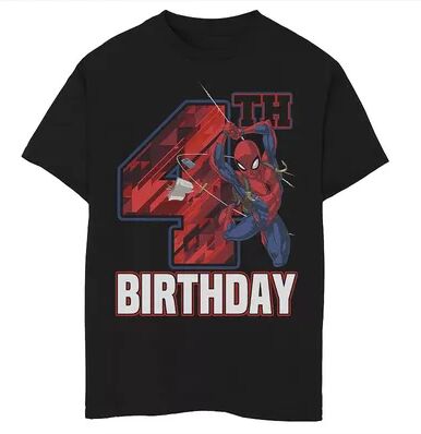 Marvel Boys 8-20 Marvel Spider-Man Web Swing 4th Birthday Graphic Tee, Boy's, Size: Large, Black