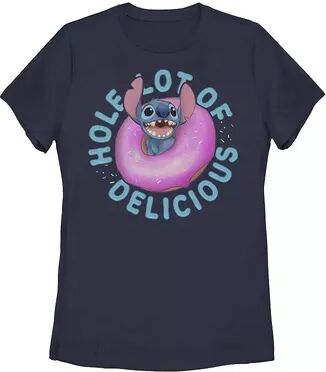 Licensed Character Juniors' Disney's Lilo & Stitch Hole Lot Of Delicious Tee, Girl's, Size: Large, Blue