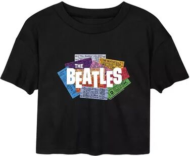 Licensed Character Juniors' The Beatles Tickets Cropped Tee, Girl's, Size: XL, Black