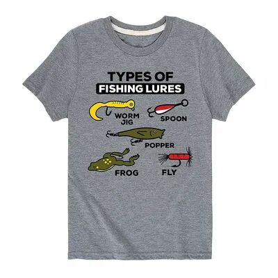 Licensed Character Boys 8-20 Types Of Lures Fishing Tee, Boy's, Size: Small, Med Grey
