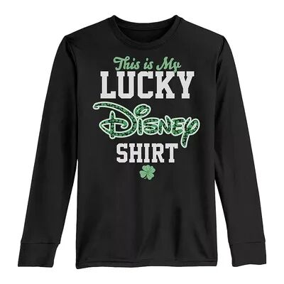Licensed Character Disney Boys 8-20 St. Patrick's Day This Is My Lucky Disney Shirt Long Sleeve Graphic Tee, Boy's, Size: Small, Black