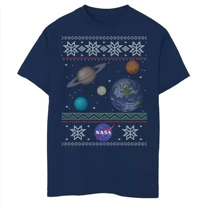 Licensed Character Boys 8-20 NASA Solar System Ugly Christmas Sweater Graphic Tee, Boy's, Size: Medium, Blue