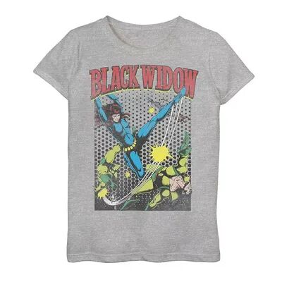 Marvel Girls 7-16 Marvel Black Widow Classic Retro Comic Swing Graphic Tee, Girl's, Size: Medium, Grey