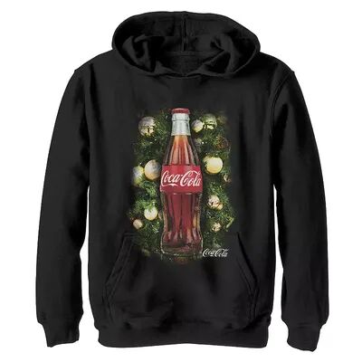 Licensed Character Boys 8-20 Coca-Cola Holiday Christmas Bottle Ornament Graphic Fleece Hoodie, Boy's, Size: Large, Black