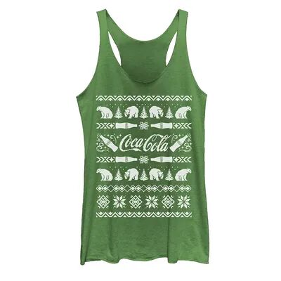 Licensed Character Juniors' Coca-Cola Ugly Sweater Polar Bear Bottles Tank Top, Girl's, Size: Small, Green