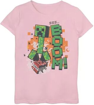 Licensed Character Girls 7-16 Minecraft Creeper SSS Boom Figure Graphic Tee, Girl's, Size: Large, Pink