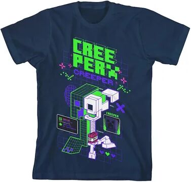 Licensed Character Boys 8-20 Minecraft Creeper Distortion Graphic Tee, Boy's, Size: XS, Blue