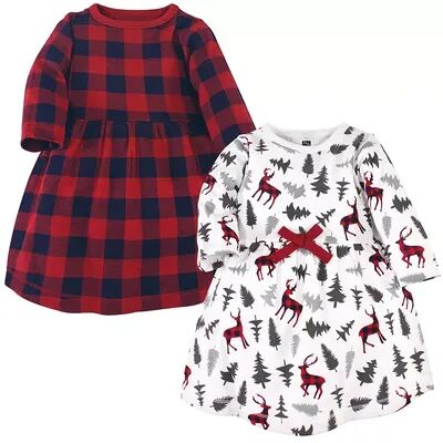 Hudson Baby Infant and Toddler Girl Cotton Long-Sleeve Dresses 2pk, Forest Deer, Toddler Girl's, Size: 4T, Brt Red