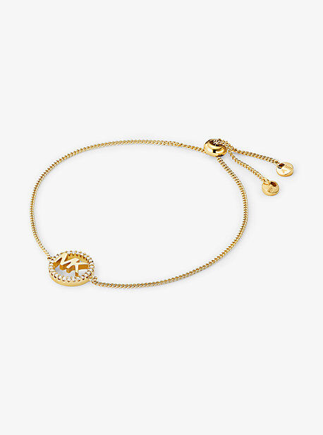 Michael Kors MK Precious Metal-Plated Sterling Silver Logo Slider Bracelet - Gold