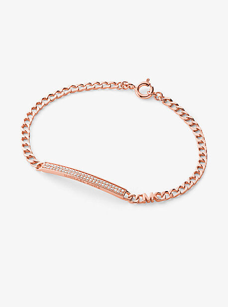 Michael Kors MK Precious Metal-Plated Sterling Silver Pavé Plaque Curb Link Bracelet - Rose Gold