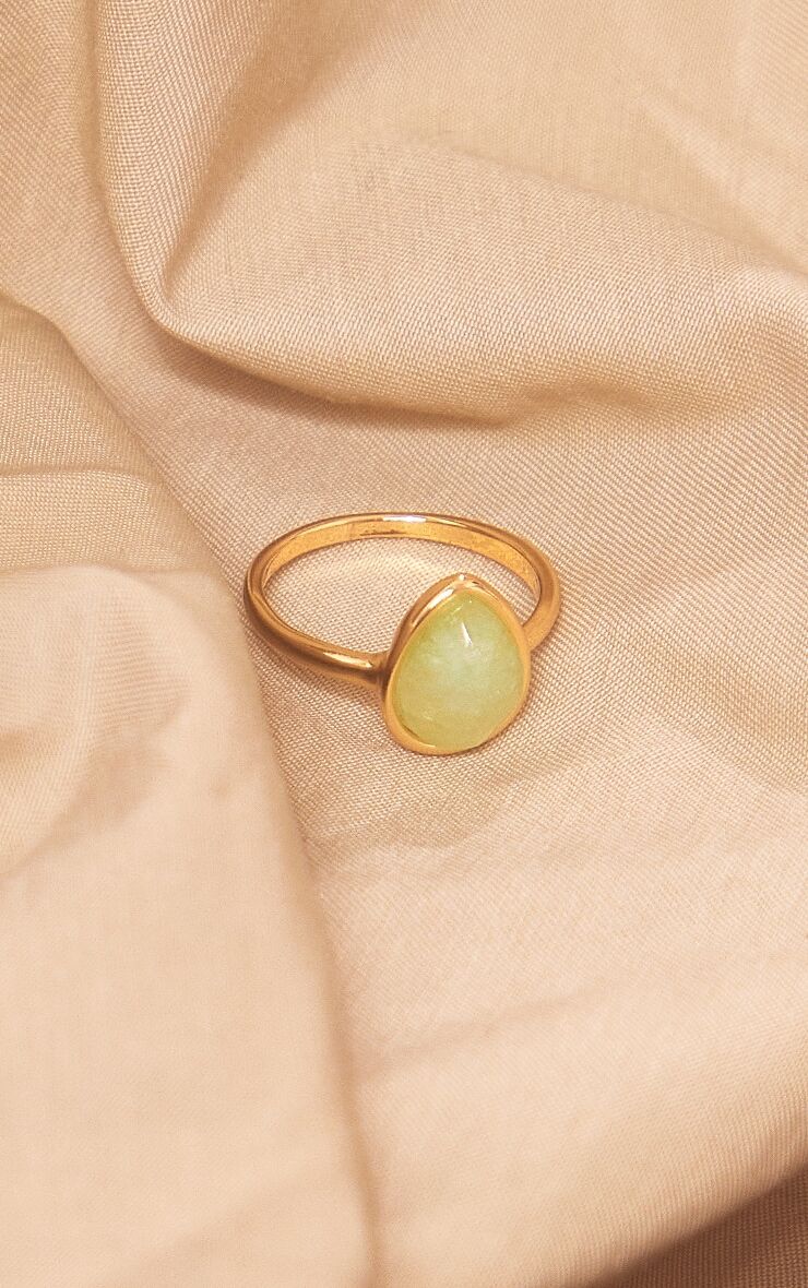 PrettyLittleThing Real Gold Plated Green Precious Stone Ring  - Green - Size: Medium