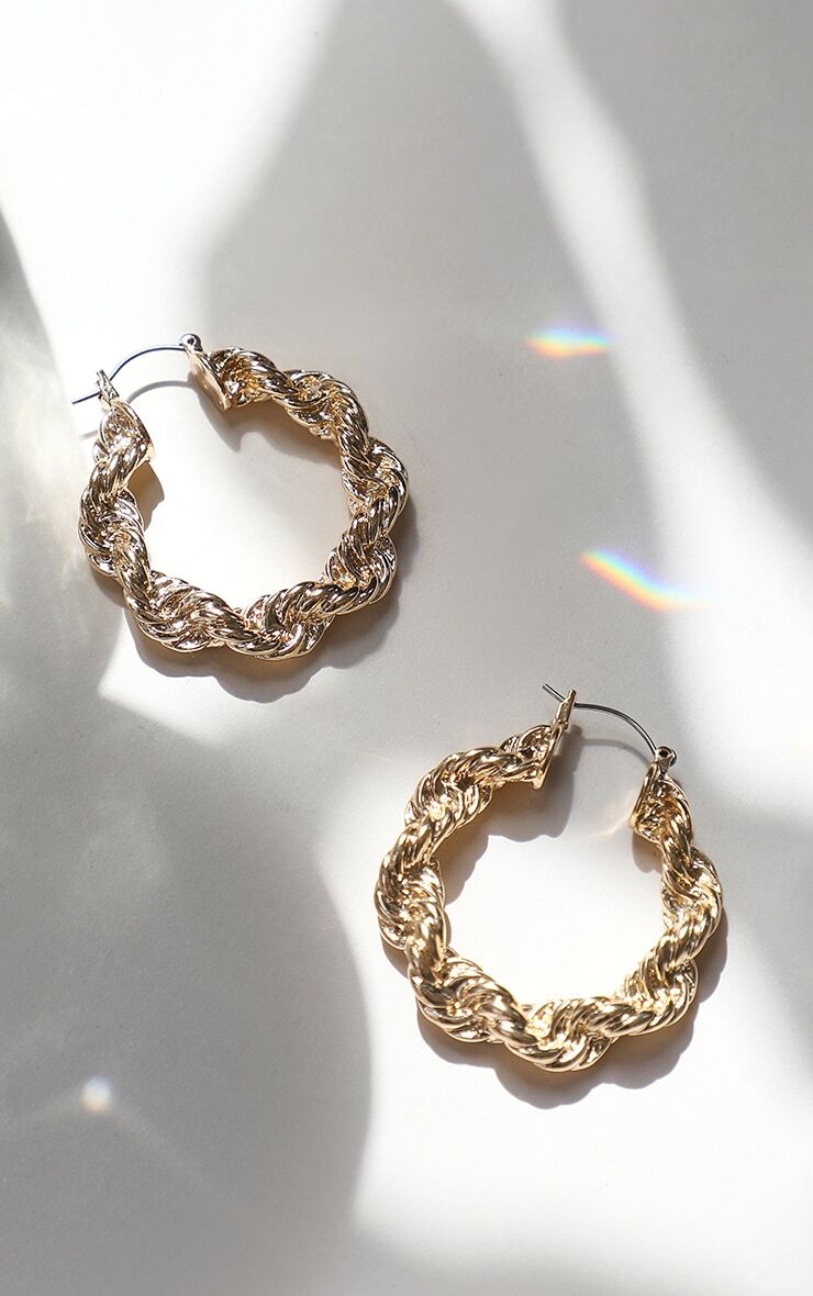 PrettyLittleThing Gold Creole Chunky Hoop Earrings  - Gold - Size: One Size