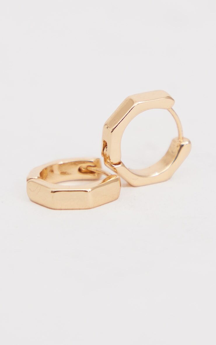 PrettyLittleThing Gold Hexagonal Medium Huggie Hoop Earrings  - Gold - Size: One Size
