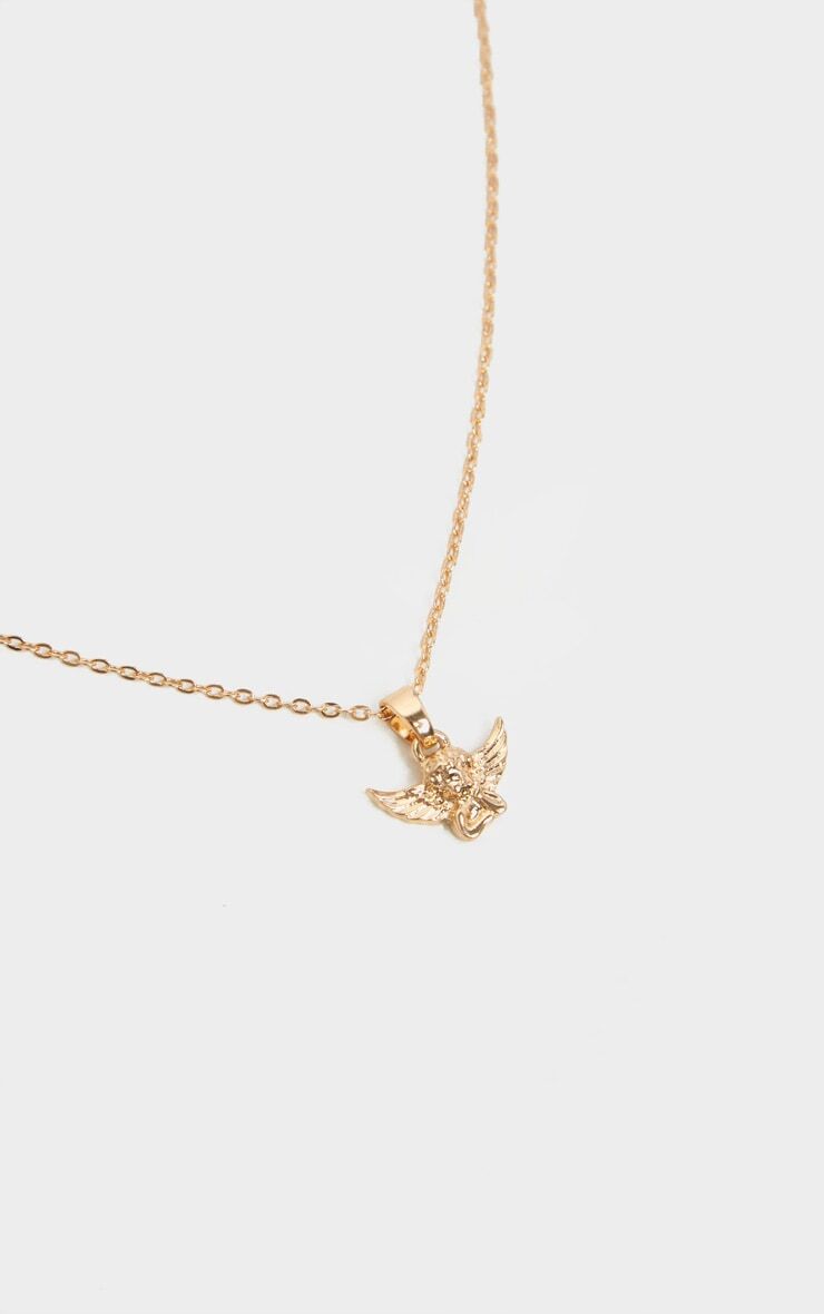 PrettyLittleThing Gold Simple Chain Cherub Necklace  - Gold - Size: One Size