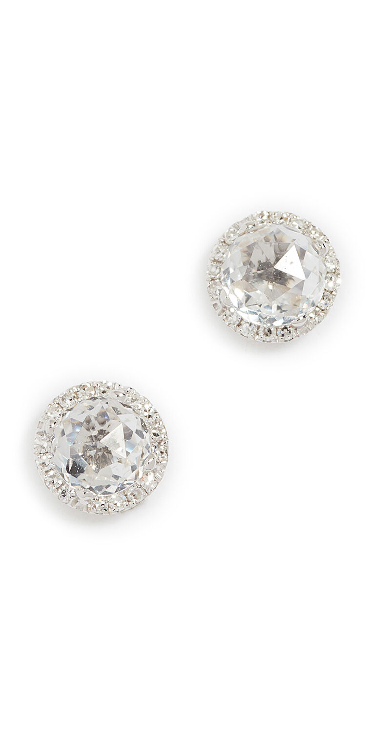 EF Collection 14k Gold Diamond White Topaz Stud Earrings Clear/White Gold One Size  Clear/White Gold  size:One Size