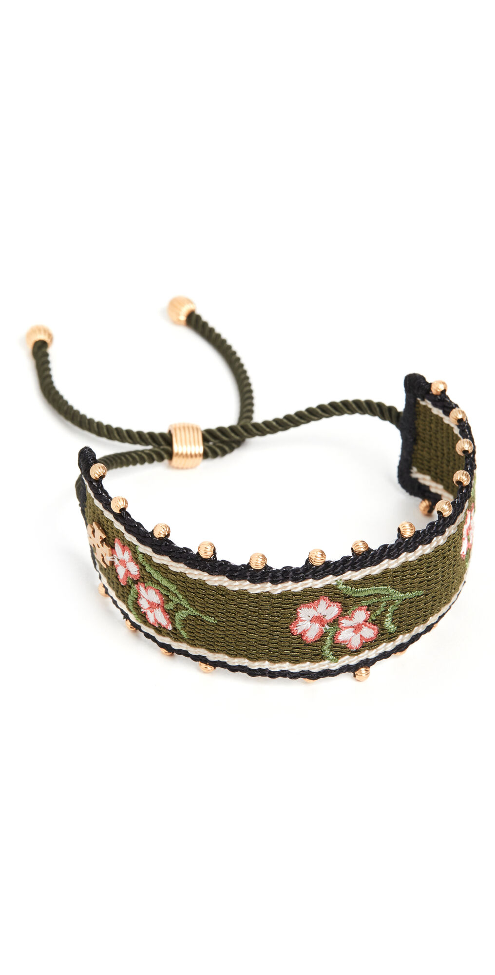 Tory Burch Floral Webbing Bracelet Rolled Brass/Green One Size  Rolled Brass/Green  size:One Size