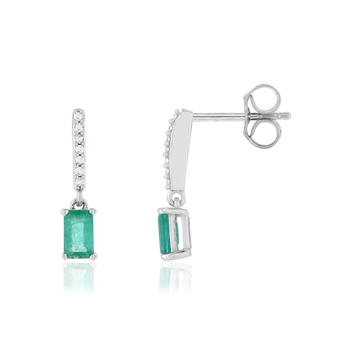 MATY Boucles d'oreilles MATY Or 750 blanc Emeraudes et Diamants- MATY