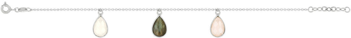 MATY Bracelet argent 925 pierre de lune labradorite et quartz taille poire 18 cm- MATY