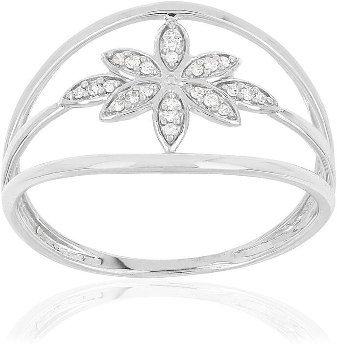 MATY Bague or 375 blanc ajourÃ©e fleur diamants- MATY