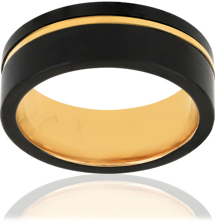 MATY Bague tungstÃ¨ne or jaune 375 noire liseret haut- MATY