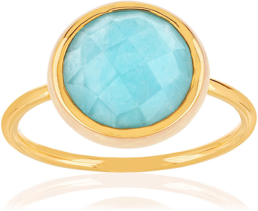 MATY Bague or 375 jaune amazonite ronde et laque nacre- MATY