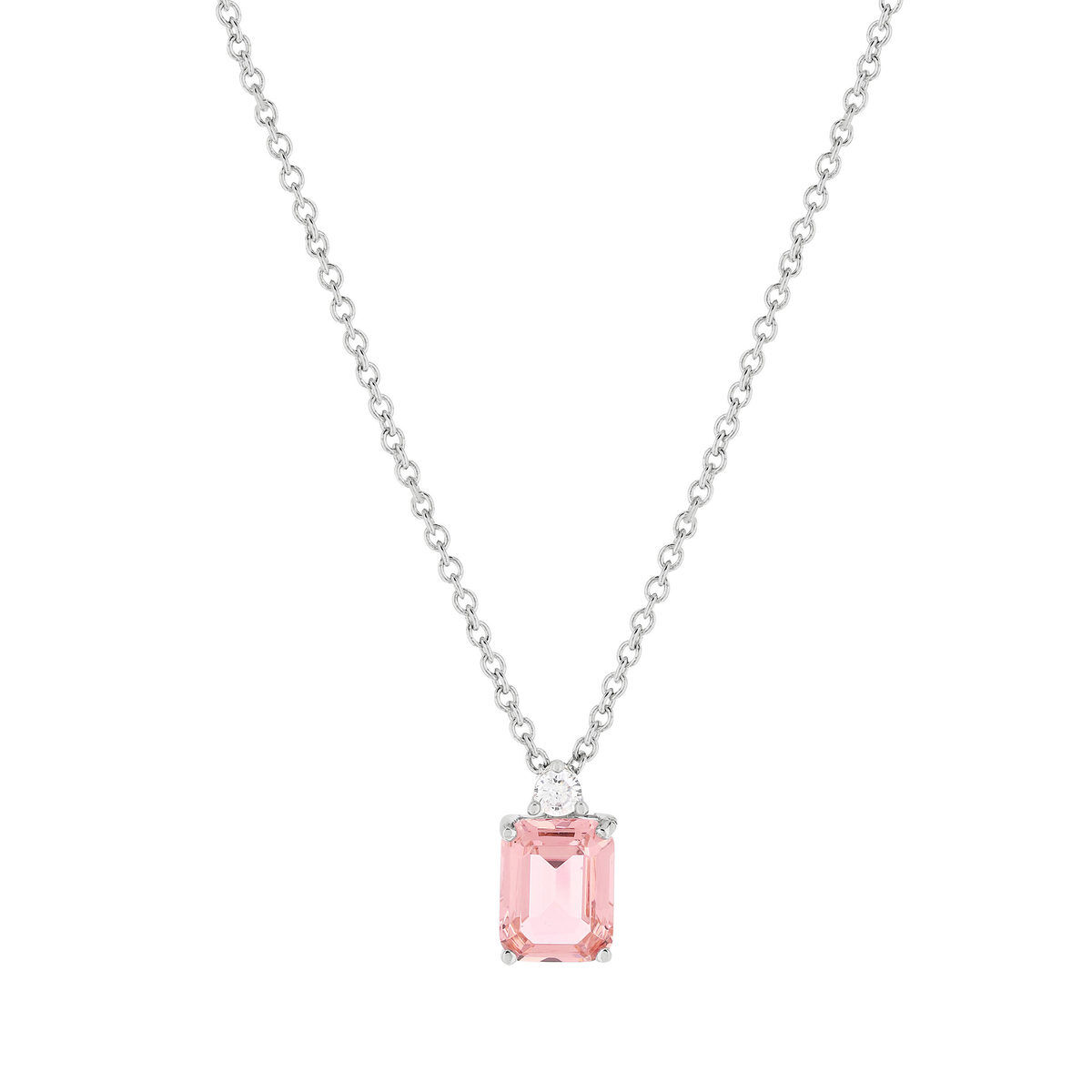 MATY Collier argent 925 pierre rose rectangulaire et zirconias 45 cm- MATY