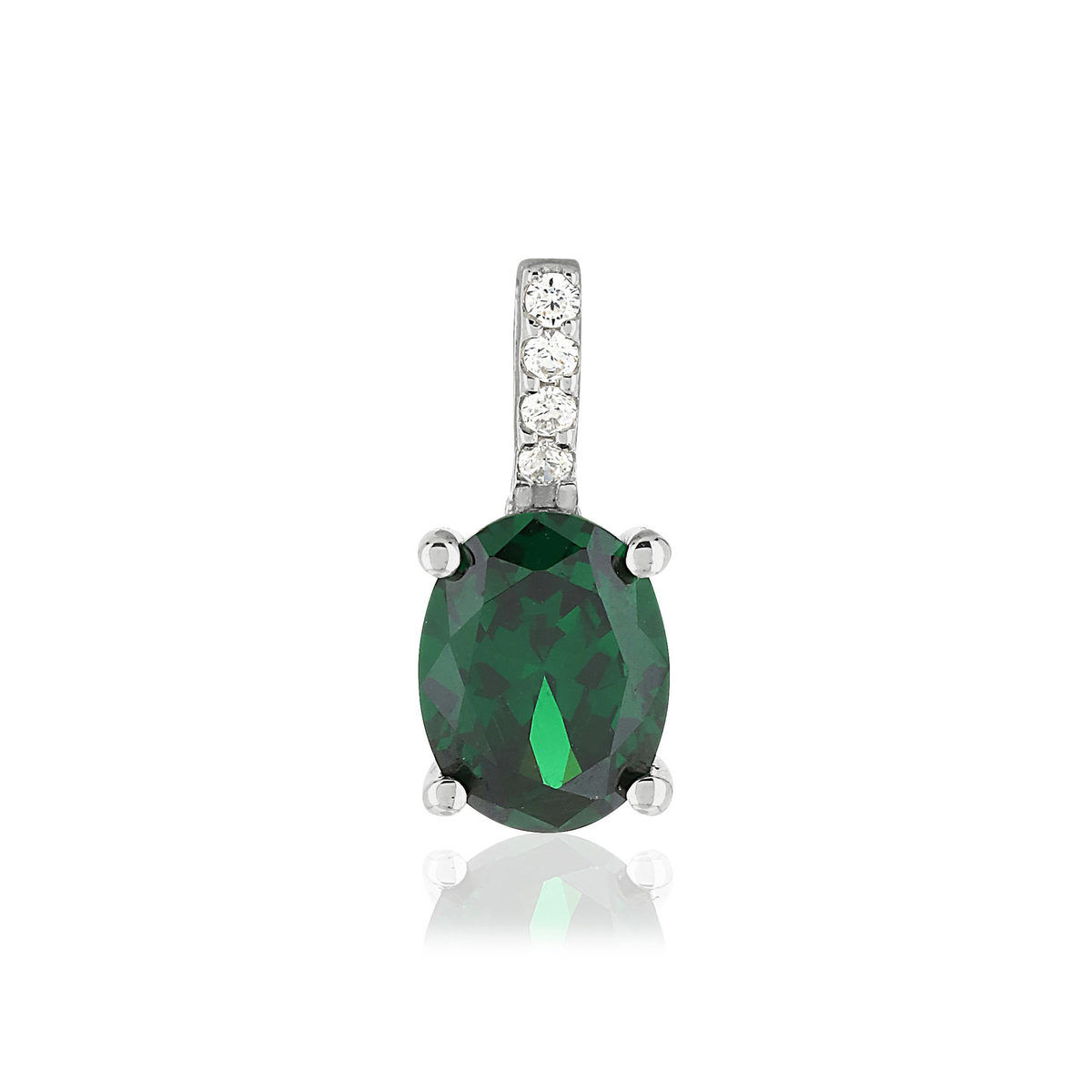 MATY Pendentif argent 975 zirconias vert ovale et blancs- MATY