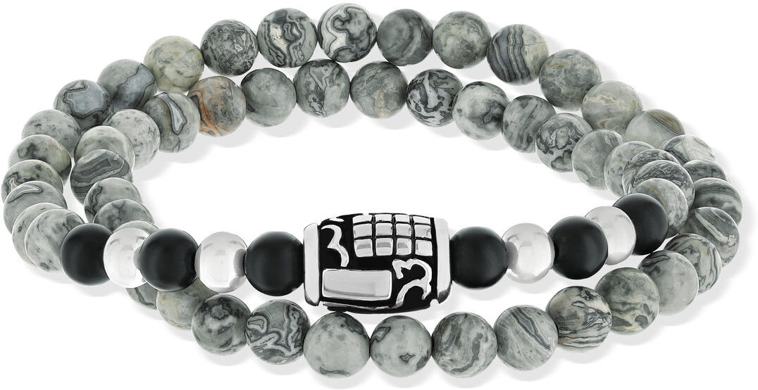 MATY Bracelet jaspe gris onyx et acier double tour- MATY