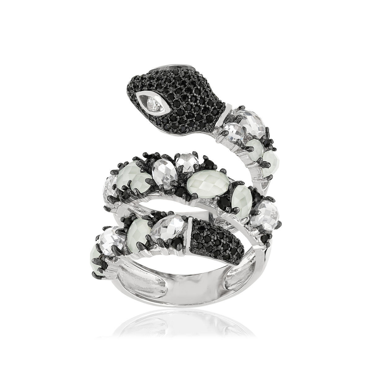 MATY Bague argent 925 serpent pierres imitations et zirconias noirs et blancs- MATY