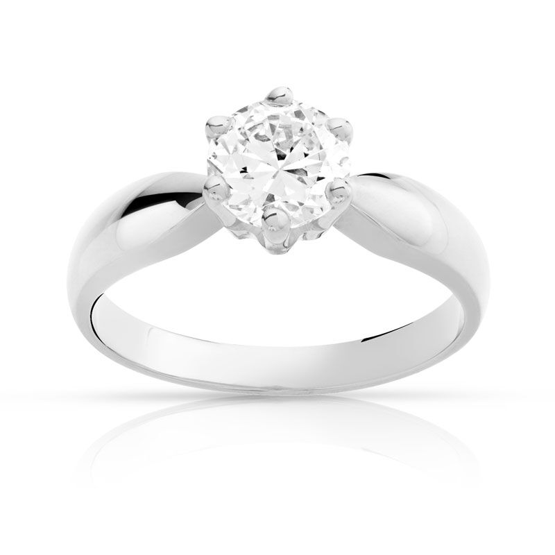 MATY Bague solitaire or 750 blanc diamant 1 carat- MATY