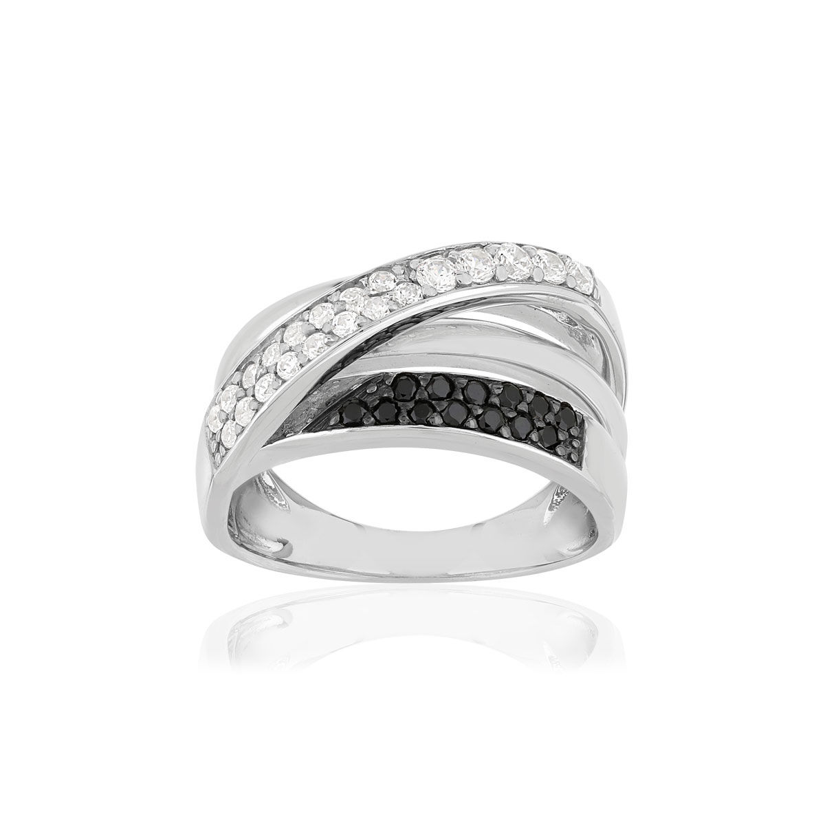 MATY Bague argent 925 zirconias noirs et blancs- MATY