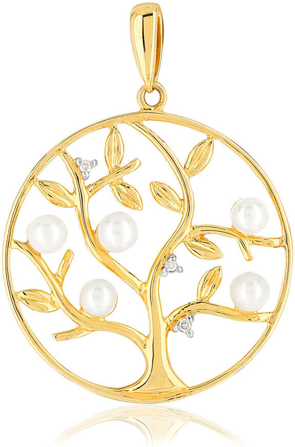 MATY Pendentif or 375 jaune arbre de vie perles de culture de Chine et diamants- MATY