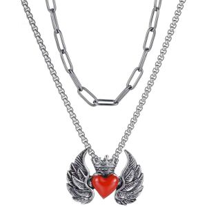 Firetti Kette mit Anhänger »Schmuck Geschenk, Flying Heart«, (Set, 1 tlg.) edelstahlfarben-schwarz-rot Größe