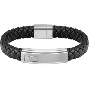 Boss Armband »Schmuck Edelstahl Armschmuck Lederarmband LANDER«, mit Zirkonia... edelstahlfarben-schwarz Größe M